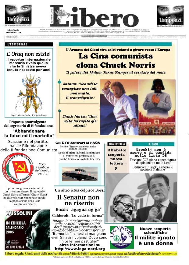 Prima pagina di un noto quotidiano italiano che riporta solo notizie vere ed interessanti, ma mai le due cose contemporaneamente.